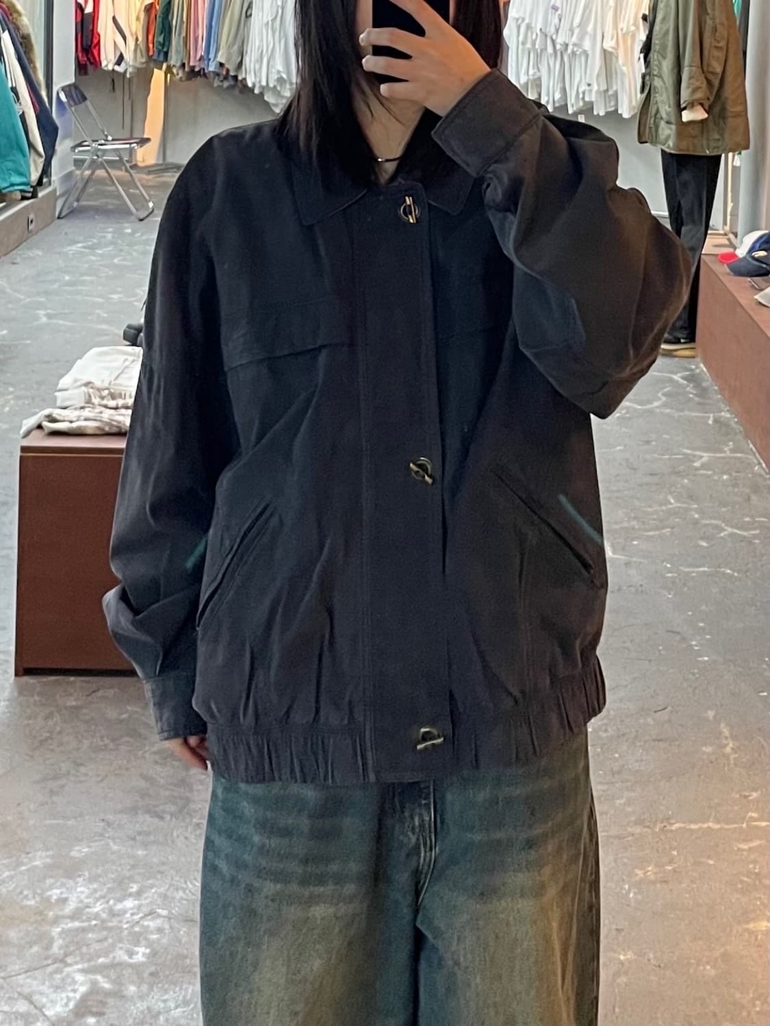 빈티지 네이비 블루종 스웨이드 자켓 H1568 상품이미지1