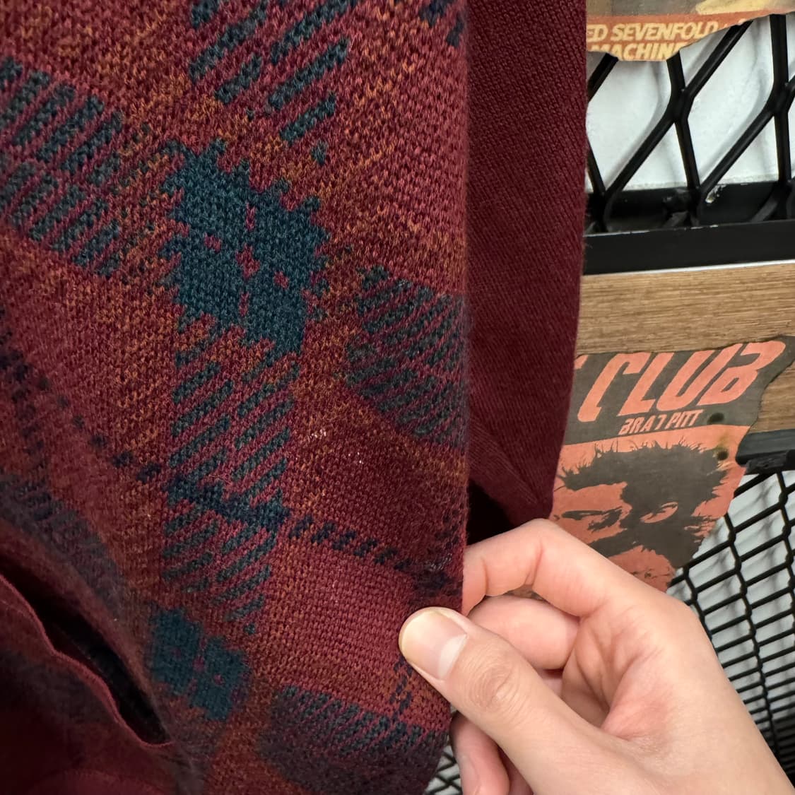 90s 입생로랑 YSL 니트 가디건 체크 패턴 포인트 버건디 상품이미지8
