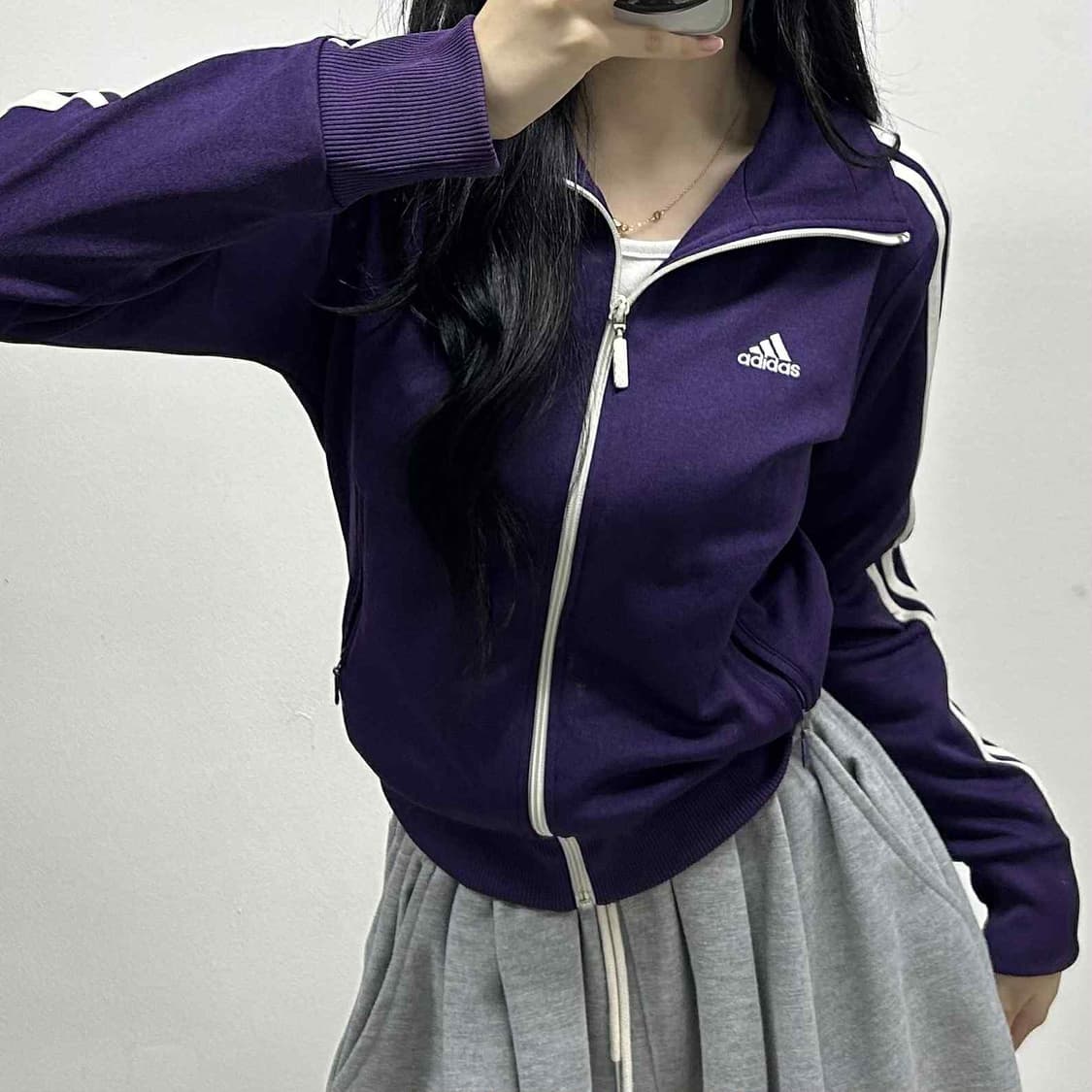 아디다스 걸즈 퍼플 삼선 트랙탑 희귀져지(90) 상품이미지1