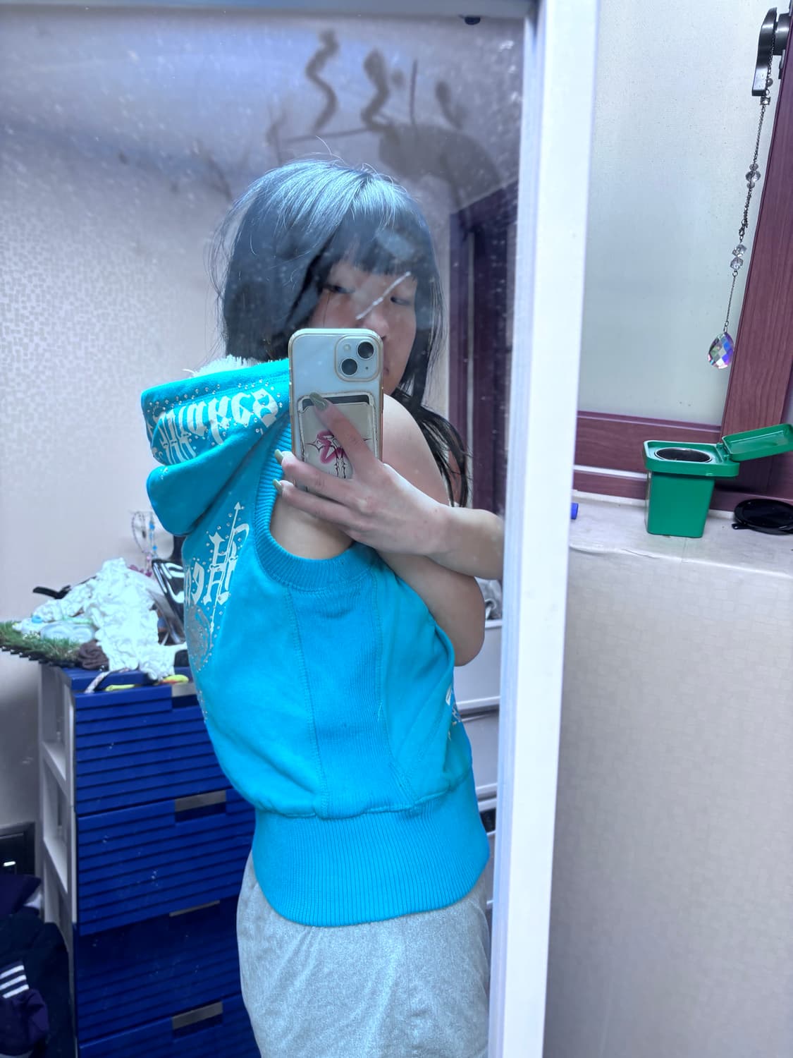 빈티지 와투케 y2k 갸루 큐빅 글리터 후드 집업 조끼 나시 상품이미지2