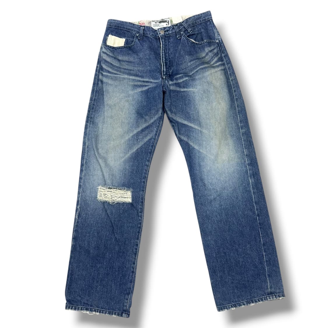 벤데이비슨 빈티지 비죠 백포켓 디테일 중청 워싱 데님 와이드팬츠 상품이미지2