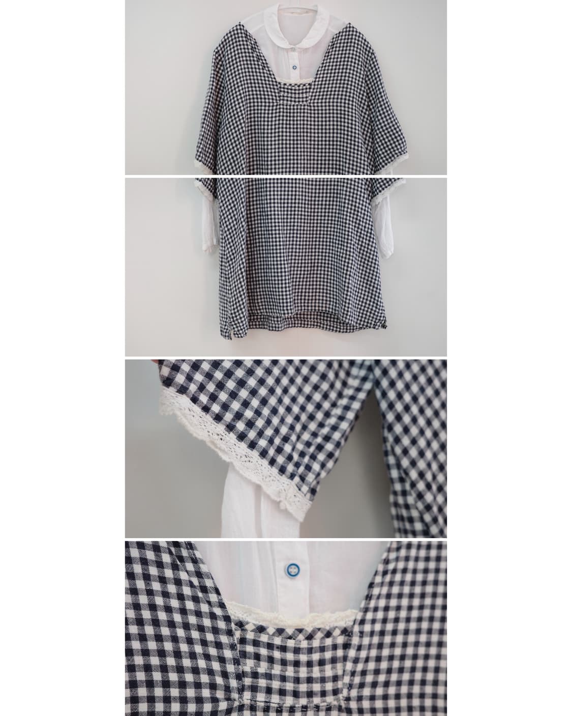  Check square neck blouse 상품이미지6