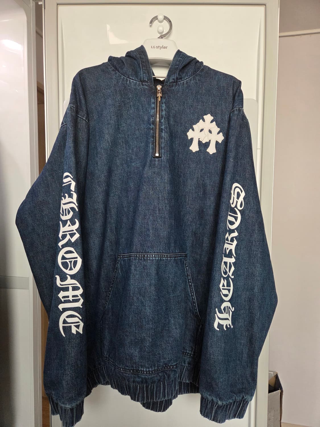 크롬하츠 트리플 화이트 레더패치 데님 아노락 후드(정품) 상품이미지1