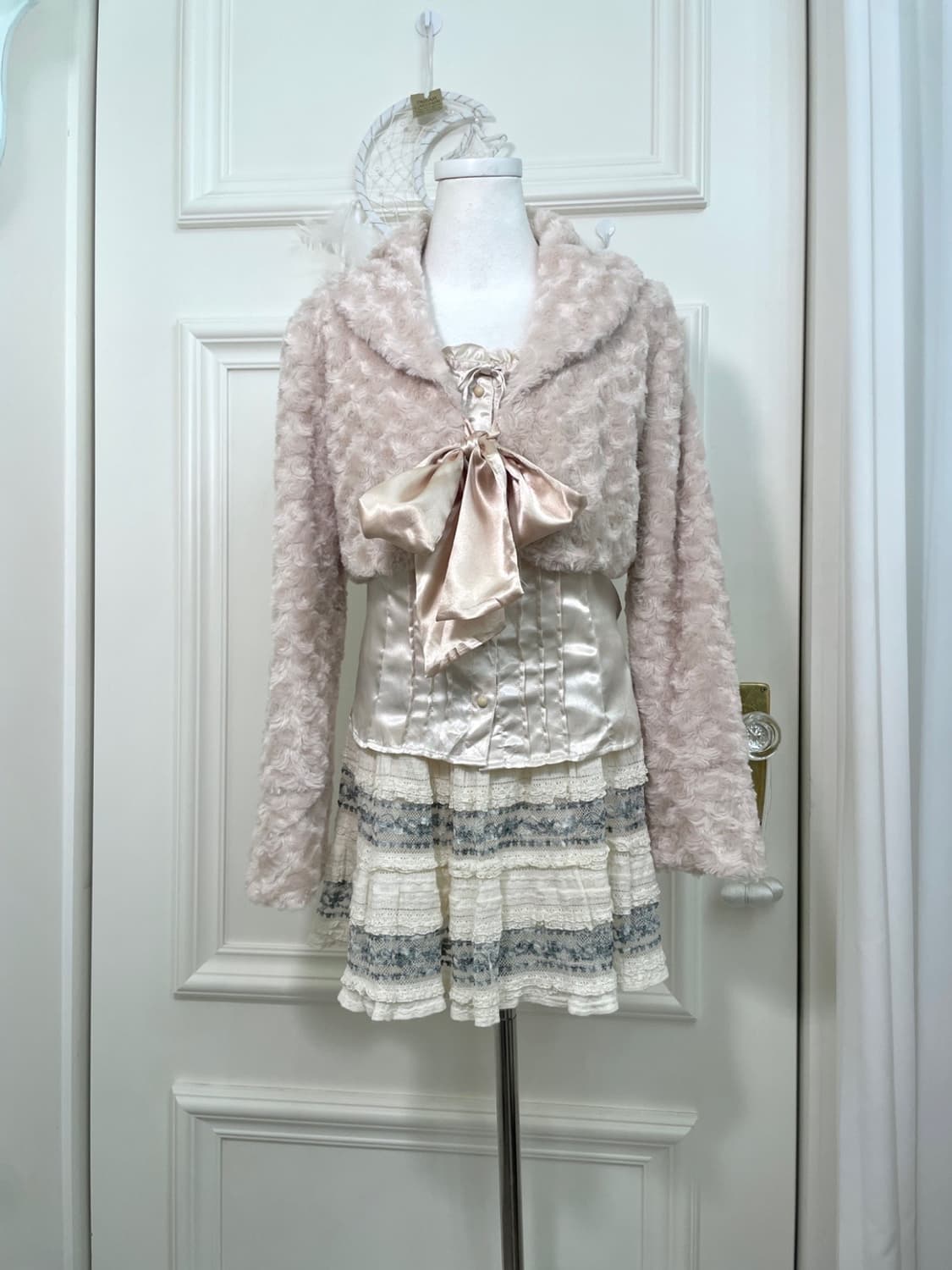 ivory khaki lace banding mini skirt 상품이미지6