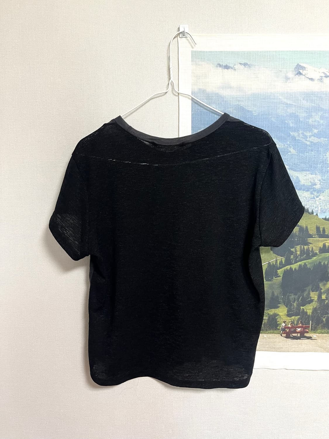 오호스 티셔츠 Ojos sheer knit half top black 상품이미지5