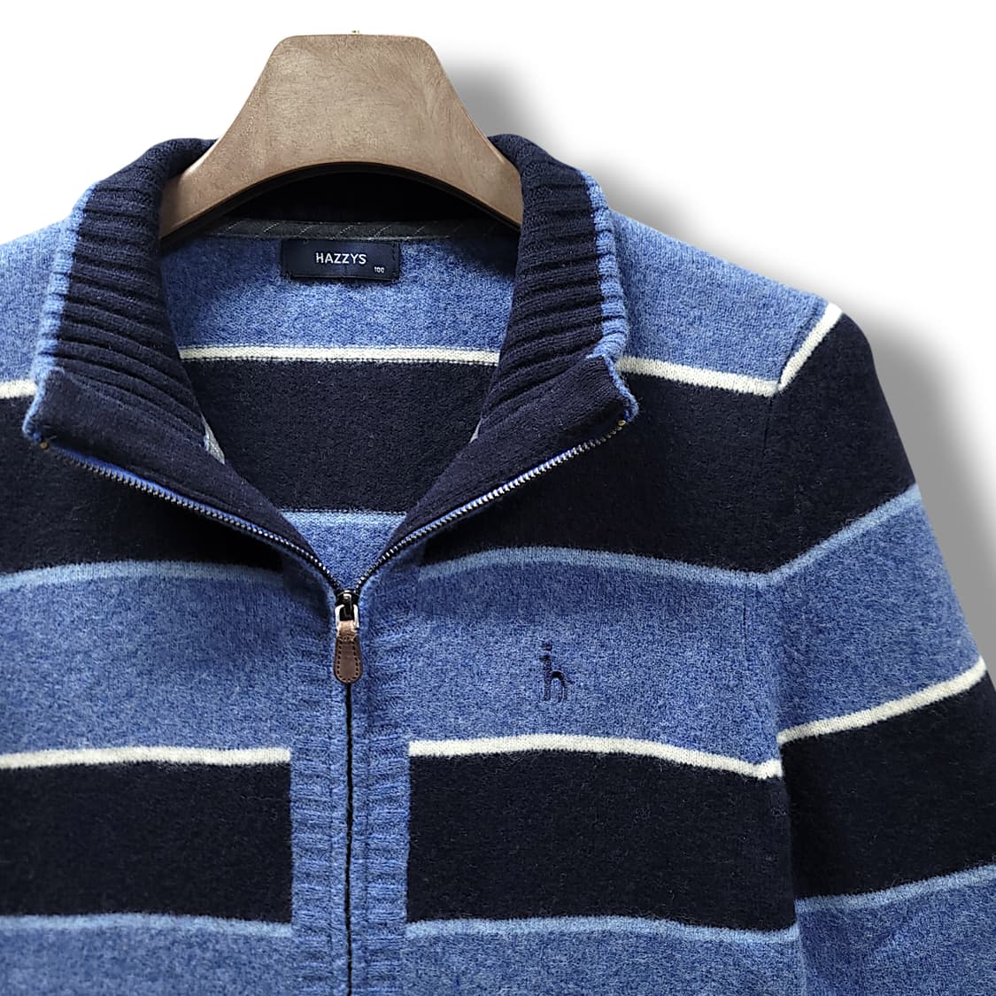 [95] 헤지스 블랙&블루 스트라이프 울 집업 가디건 상품이미지5