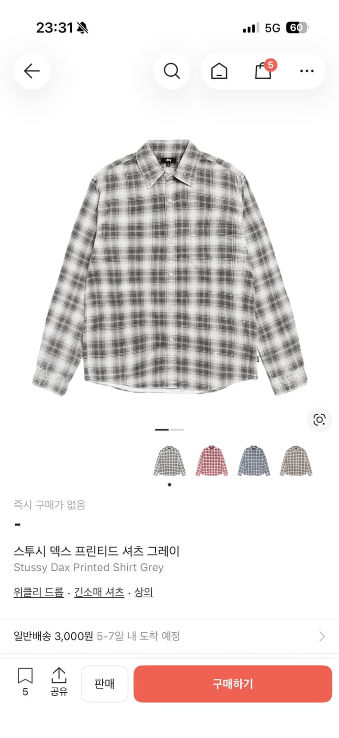 [M]스투시 덱스 프린티드 체크셔츠 grey 상품이미지3