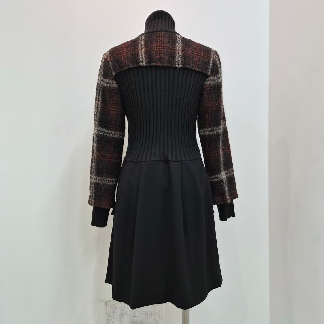 울 체크 니트 하이넥 원피스 코트 상품이미지9