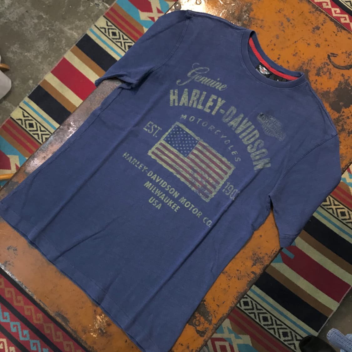 할리데이비슨 성조기 프린팅 네이비 숏 슬리브 남성 102 여성 루즈핏 상품이미지2