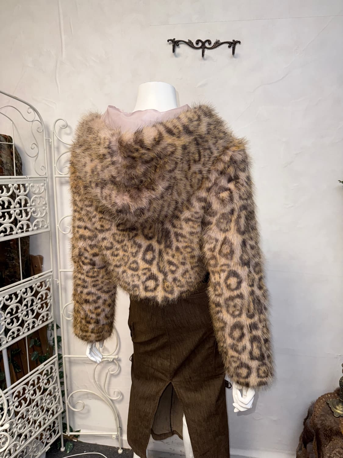 Pink brown leopard fur crop hood zipup 상품이미지5