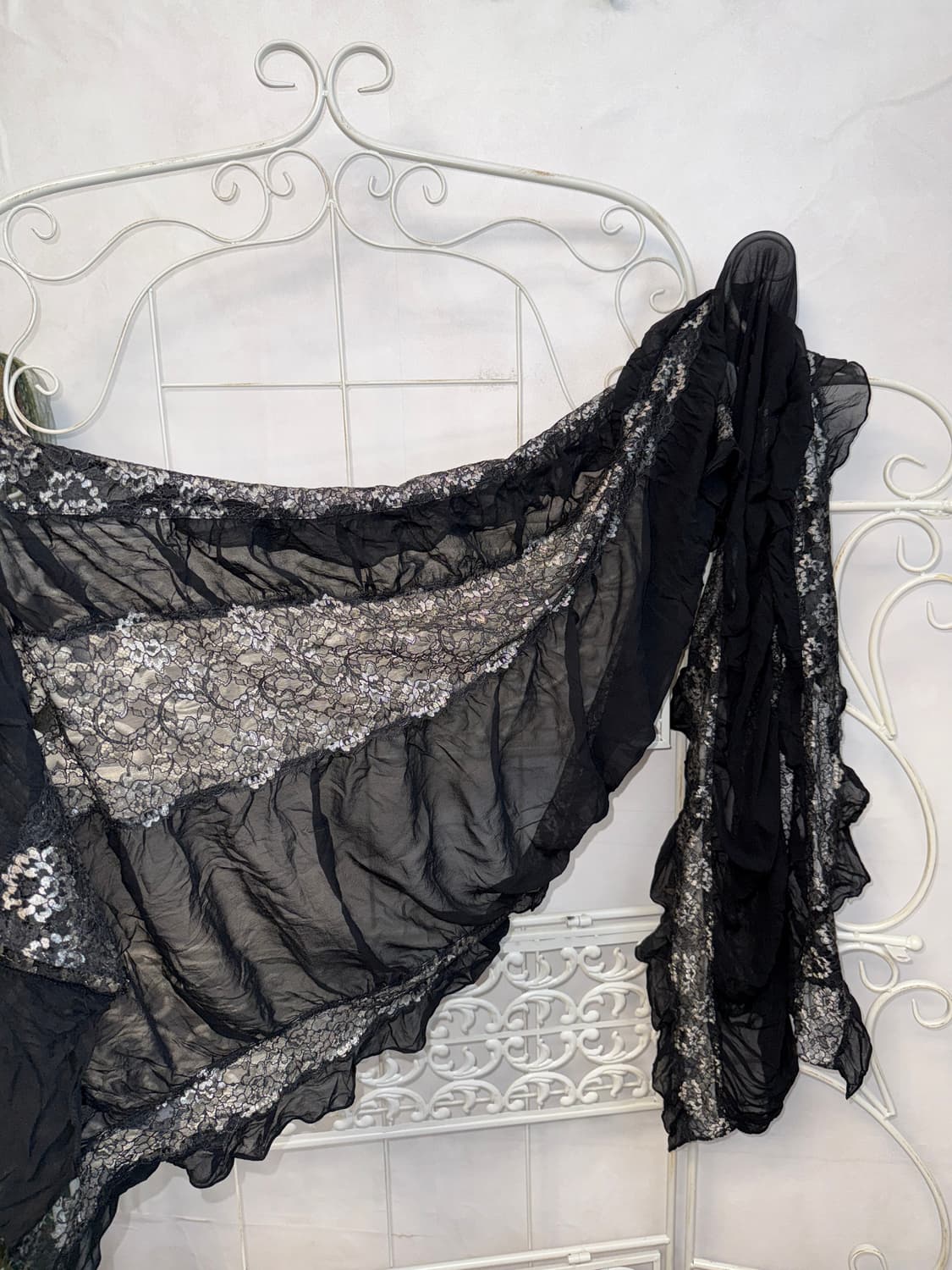 Black & white floral lace chiffon scarf 상품이미지2