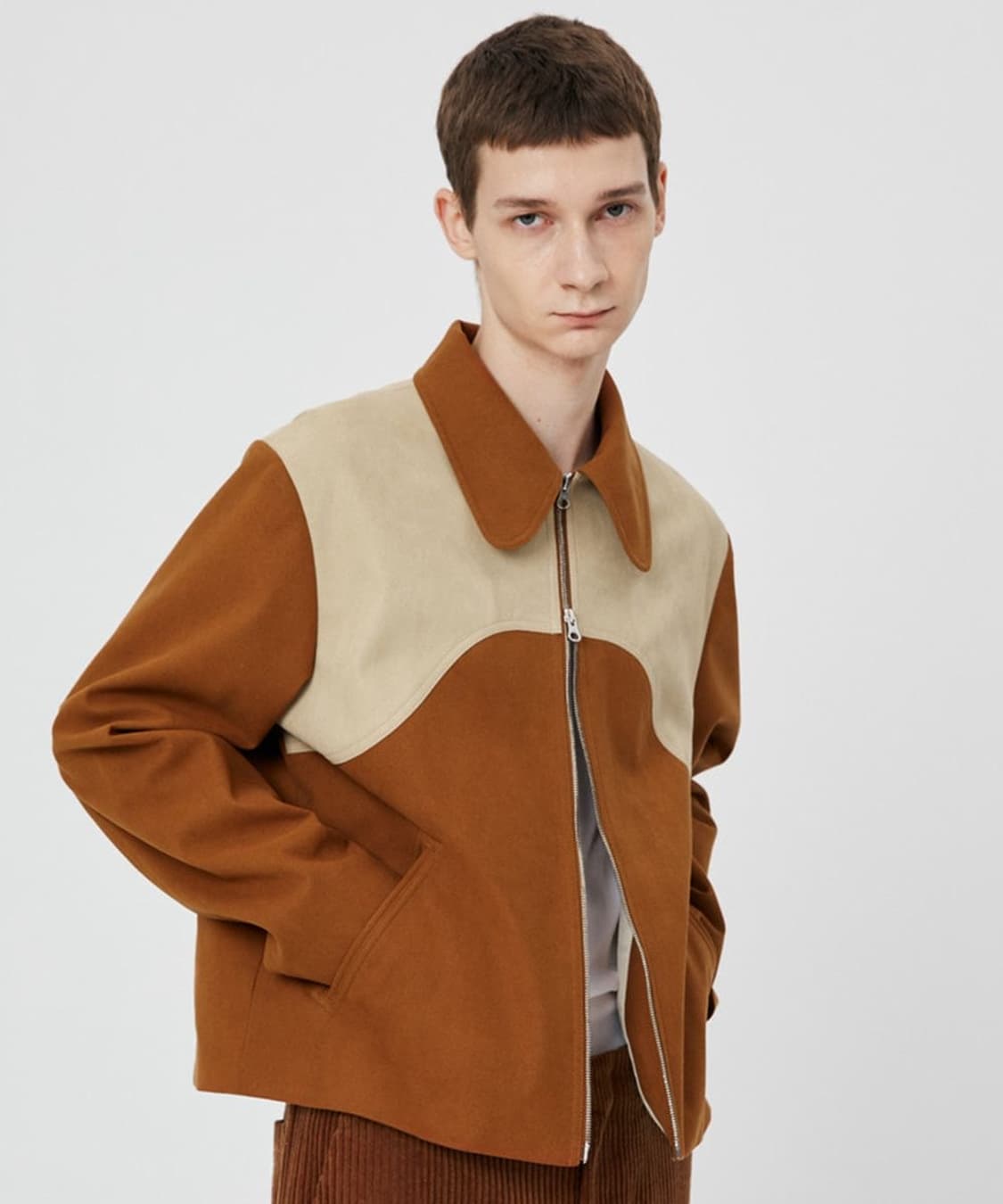 문선 유니섹스 웨스턴 스웨이드 집업 자켓 브라운 상품이미지1