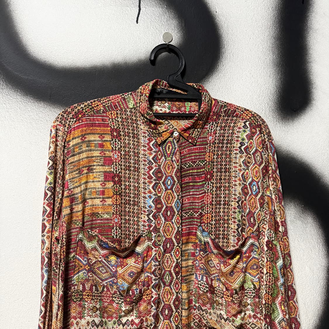 자라 베이직 에스닉 히피 패턴 더블포켓 긴팔 셔츠 상품이미지3