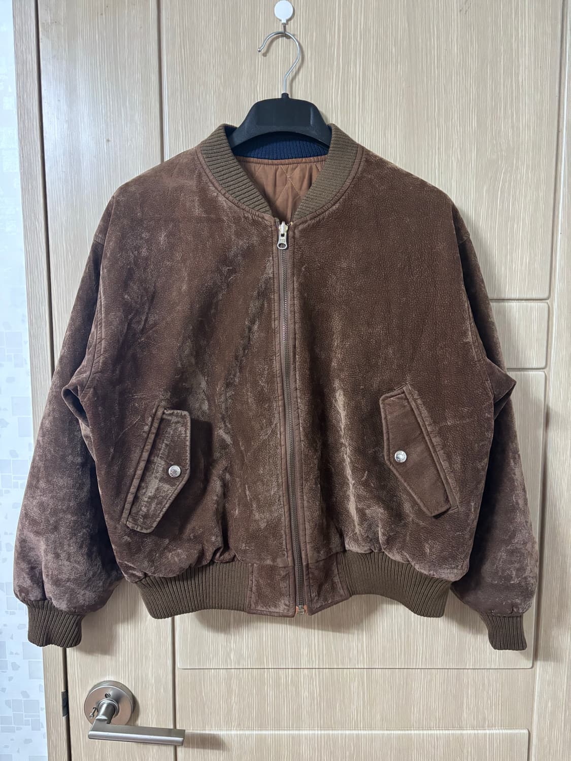 빈티지 브라운 스웨이드 봄버 가죽 양면 자켓 상품이미지1