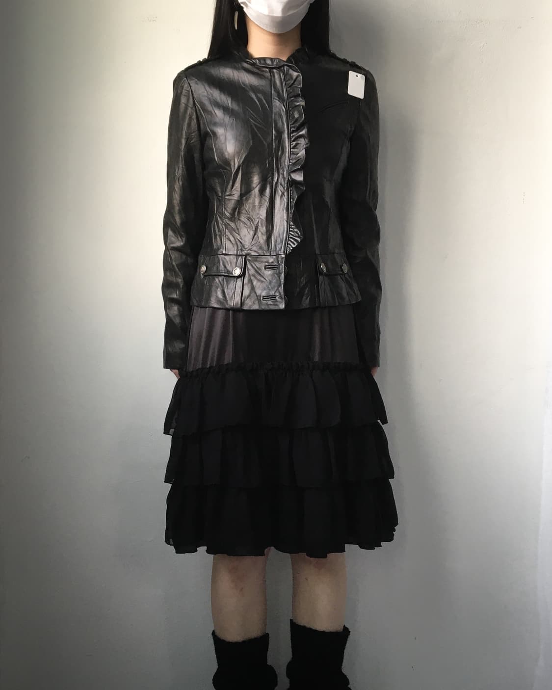 Frill point high neck leather jacket 상품이미지8