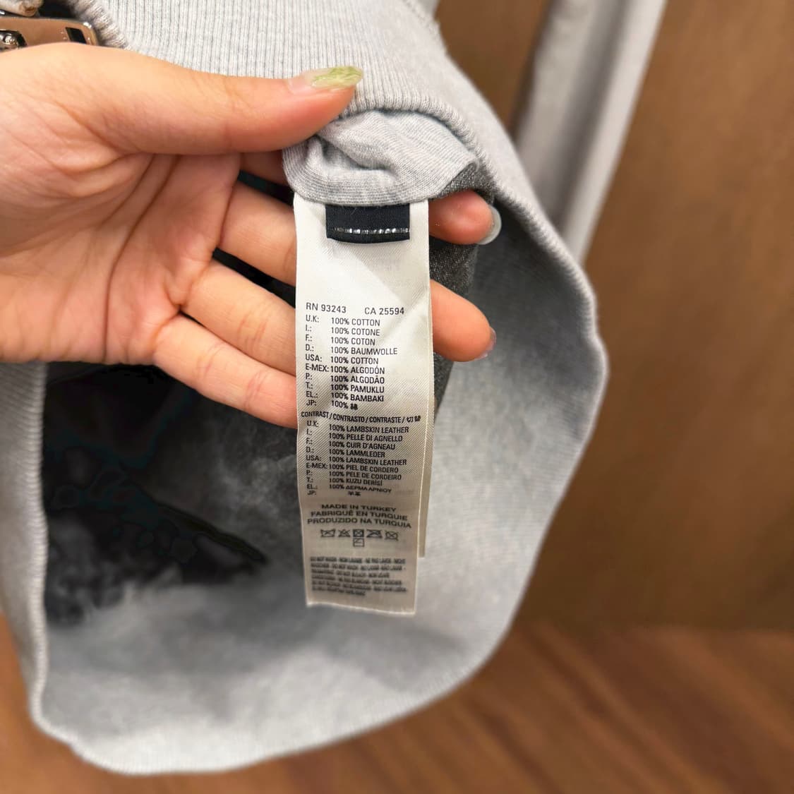 디젤 코튼 후드 집업 자켓 화이트 레더 슬리브 배색 스트링 디테일 그레이 상품이미지9