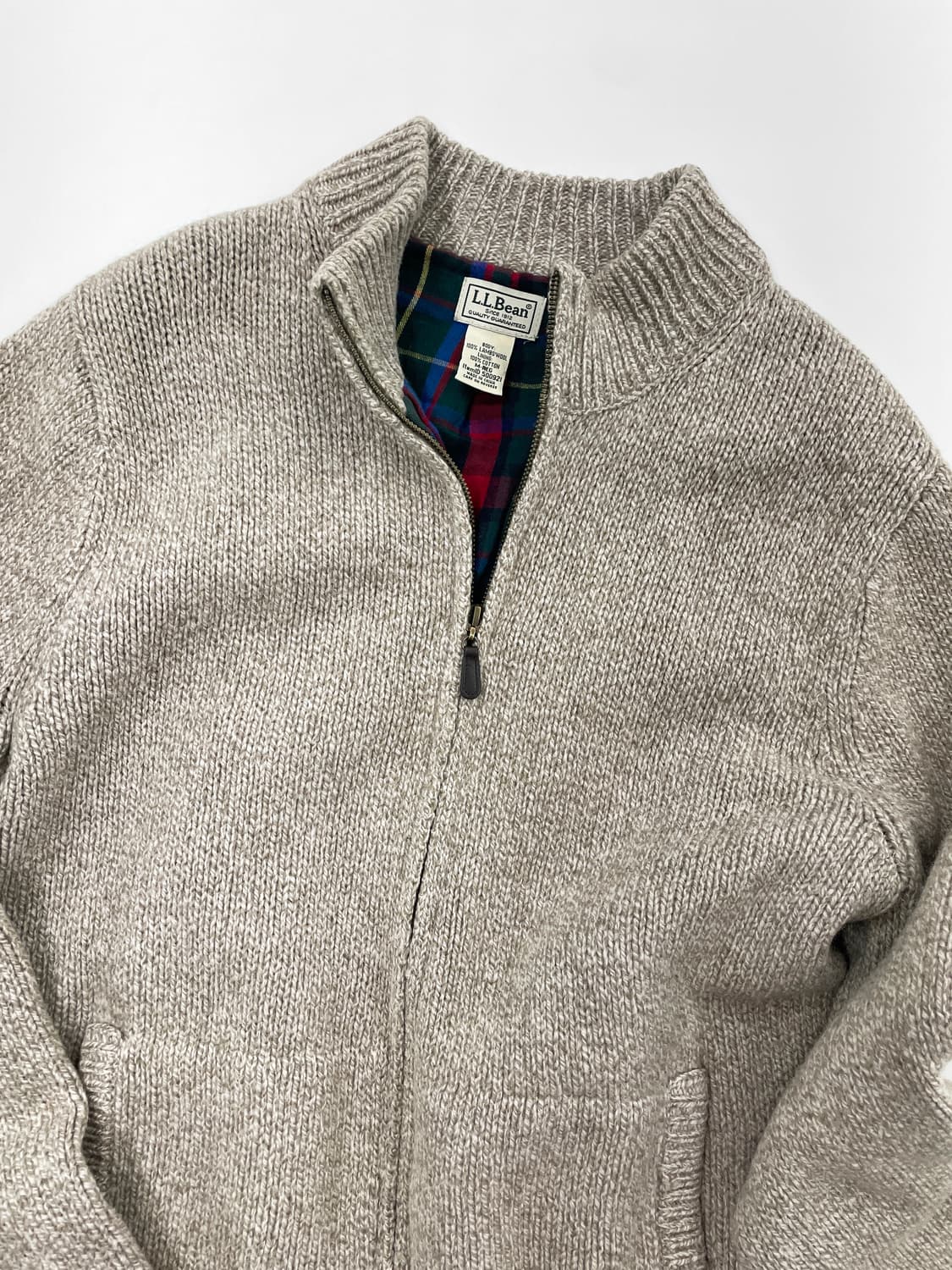 빈티지 엘엘빈 타탄 체크 라인 램스울 풀 집 니트 가디건 상품이미지4