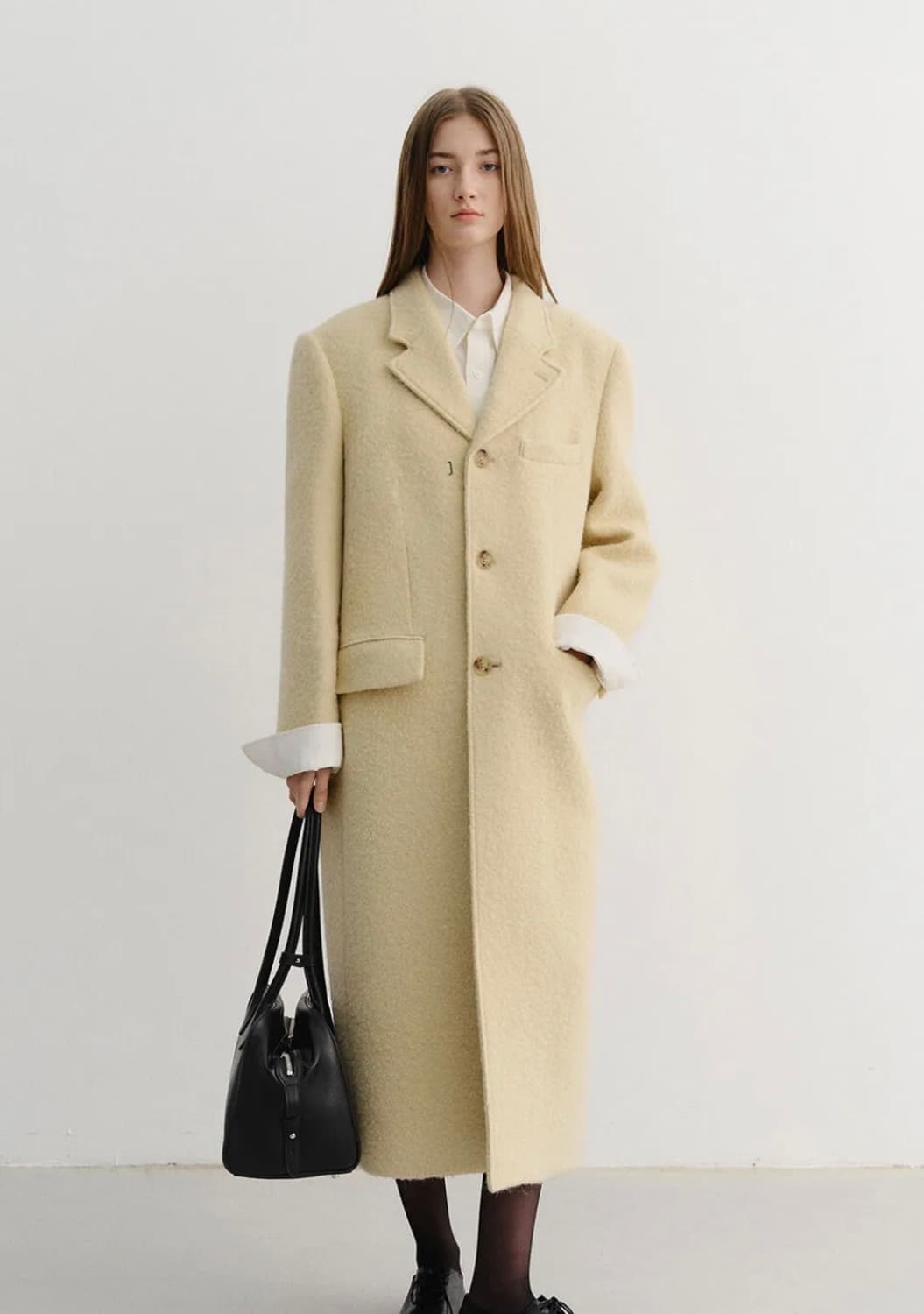 [새상품] 던스트 부클 울 코트 버터크림 S 상품이미지1