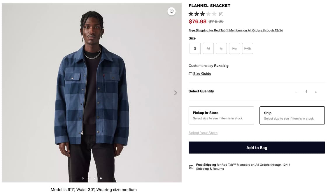 리바이스 블루 체크 플란넬 셔켓 상품이미지5