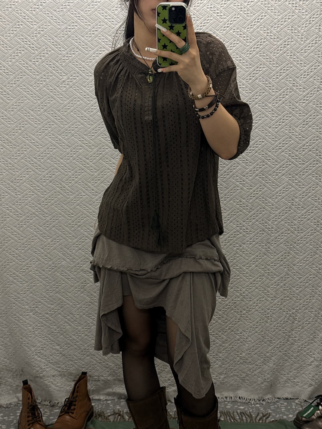 빈티지 오리엔탈 코지 모리 펀칭 태슬 퍼프 반팔 블라우스 K0121 상품이미지2