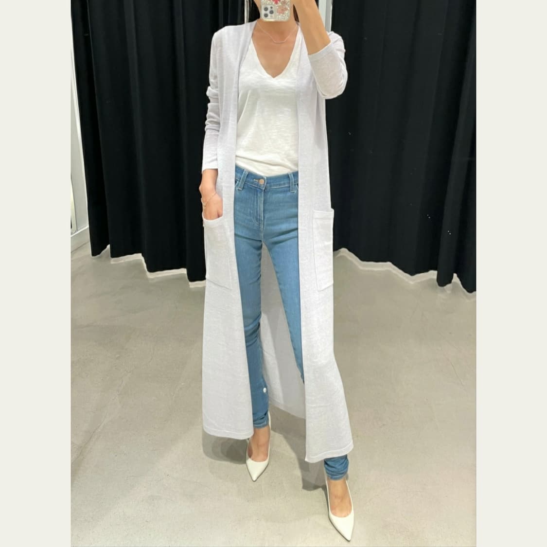 theory 띠어리 크림 아이보리 울린넨혼방 백슬릿 오픈 롱가디건 상품이미지10