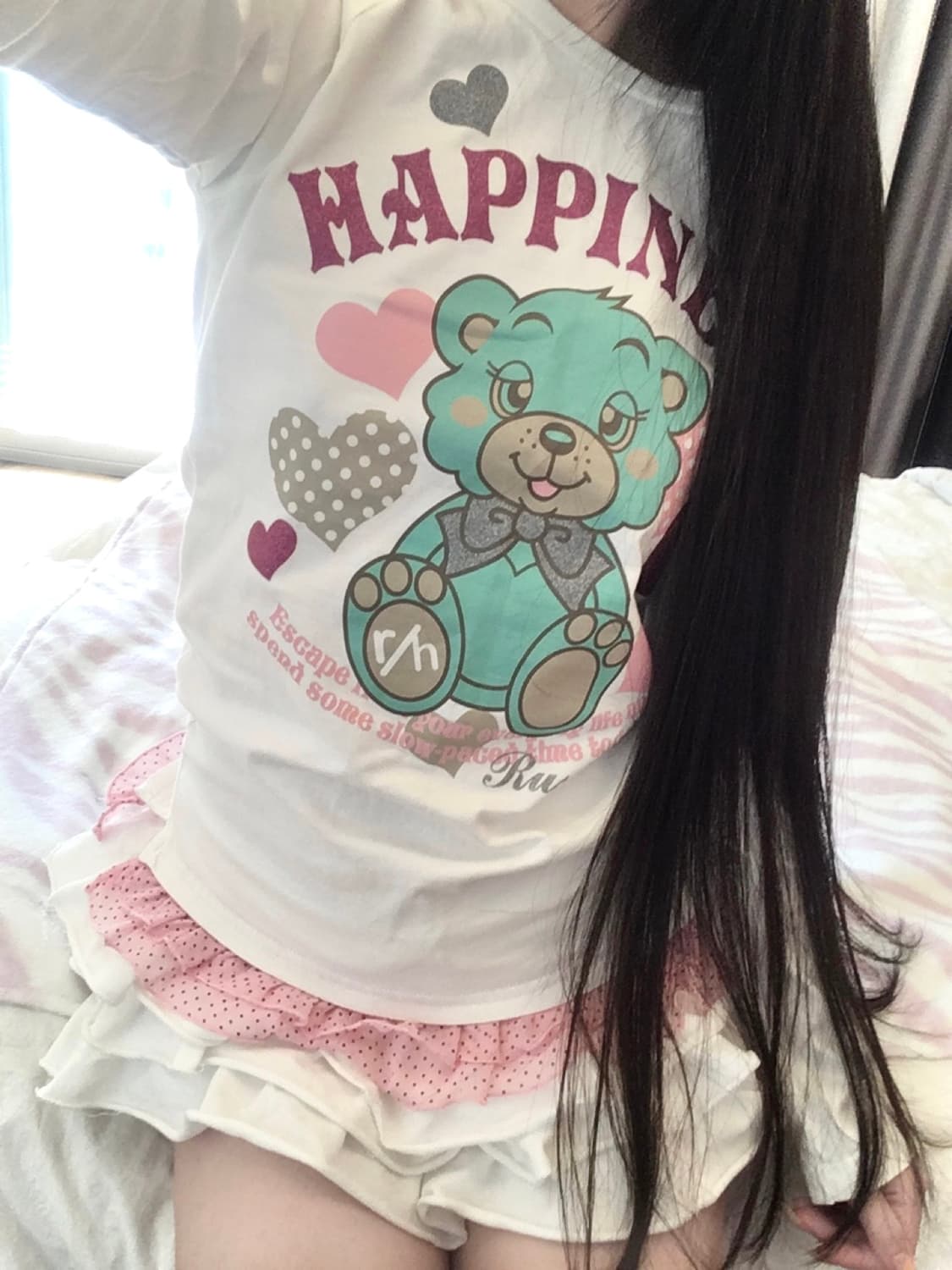 민트베어 도트하트 글리터 레터링 헤이세이 조지후쿠 팝갸루 롱슬리브 티셔츠 상품이미지2