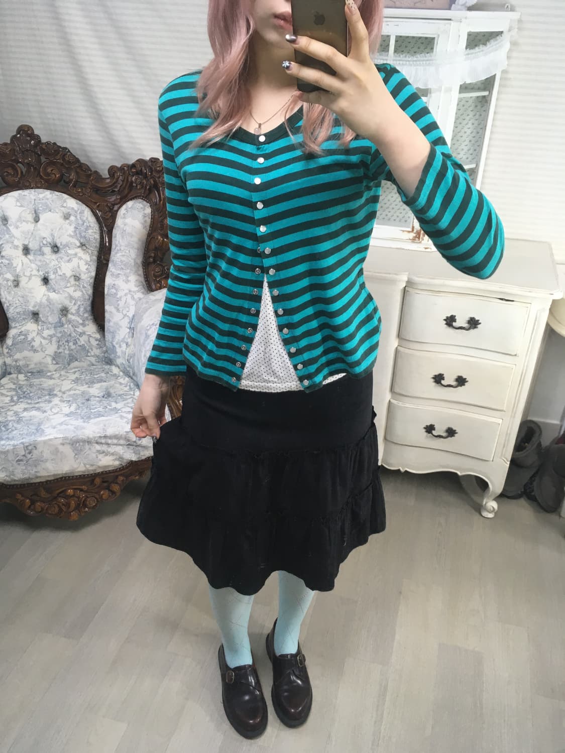 Agnes b. blue green stripe button cardig 상품이미지1