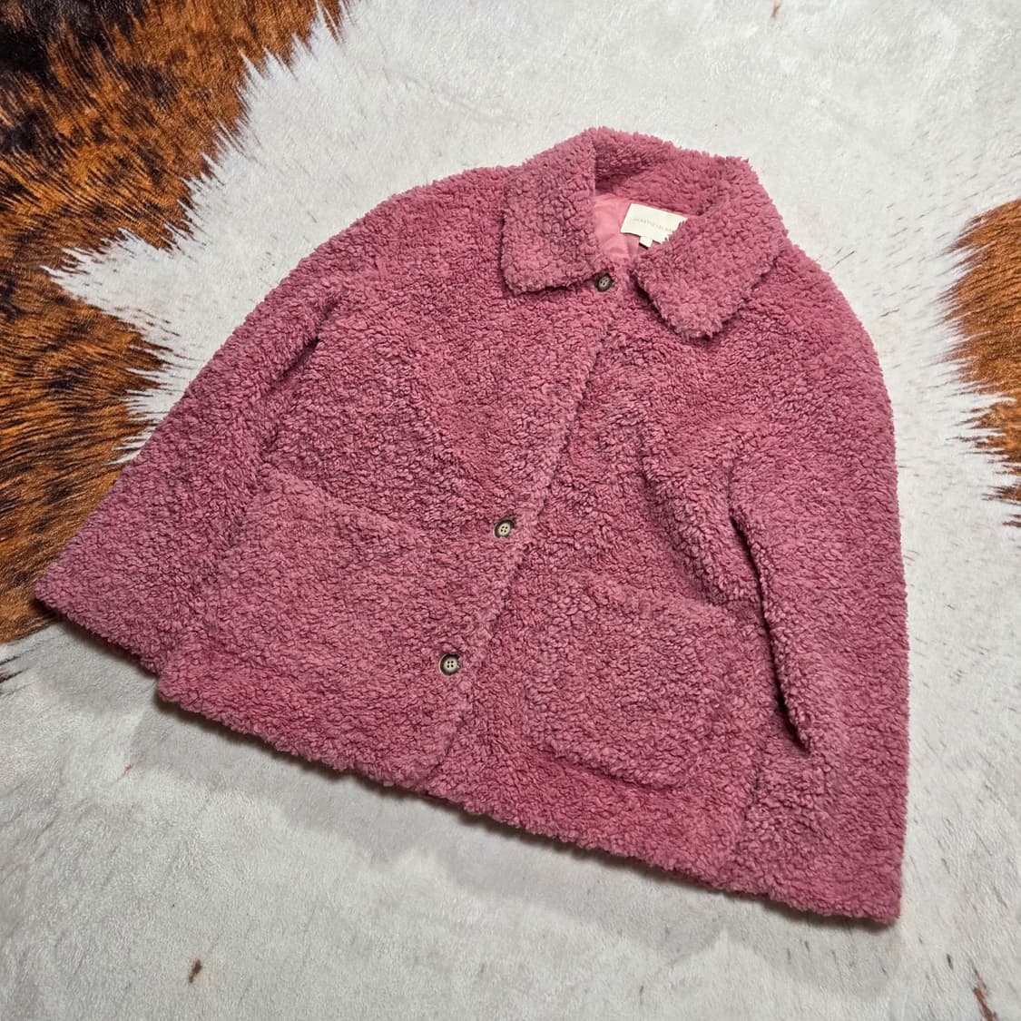 빈티지 핑크 뽀글이 퍼 누빔 자켓 상품이미지1