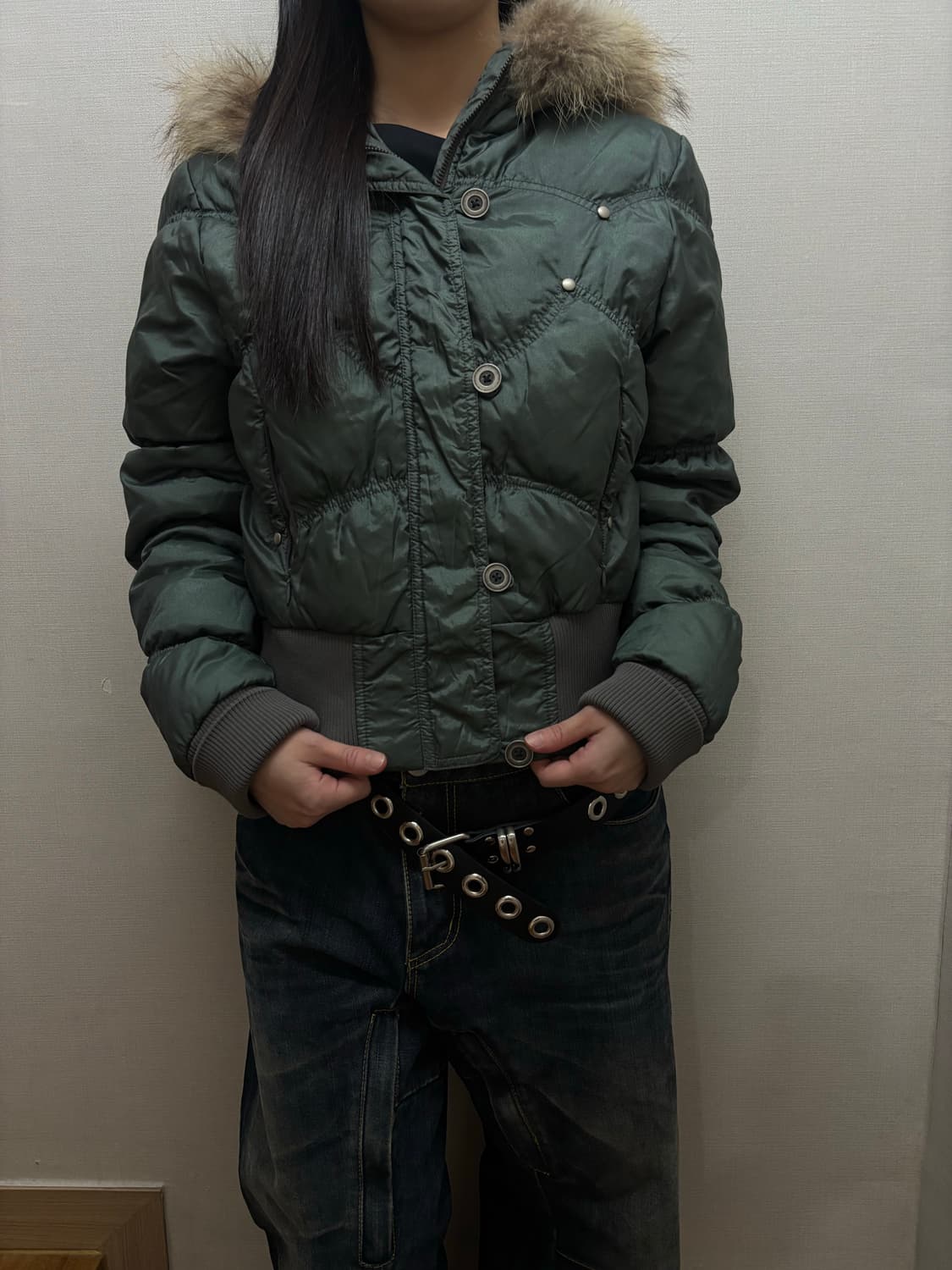 빈티지 청록 펑크 패딩 점퍼 상품이미지3