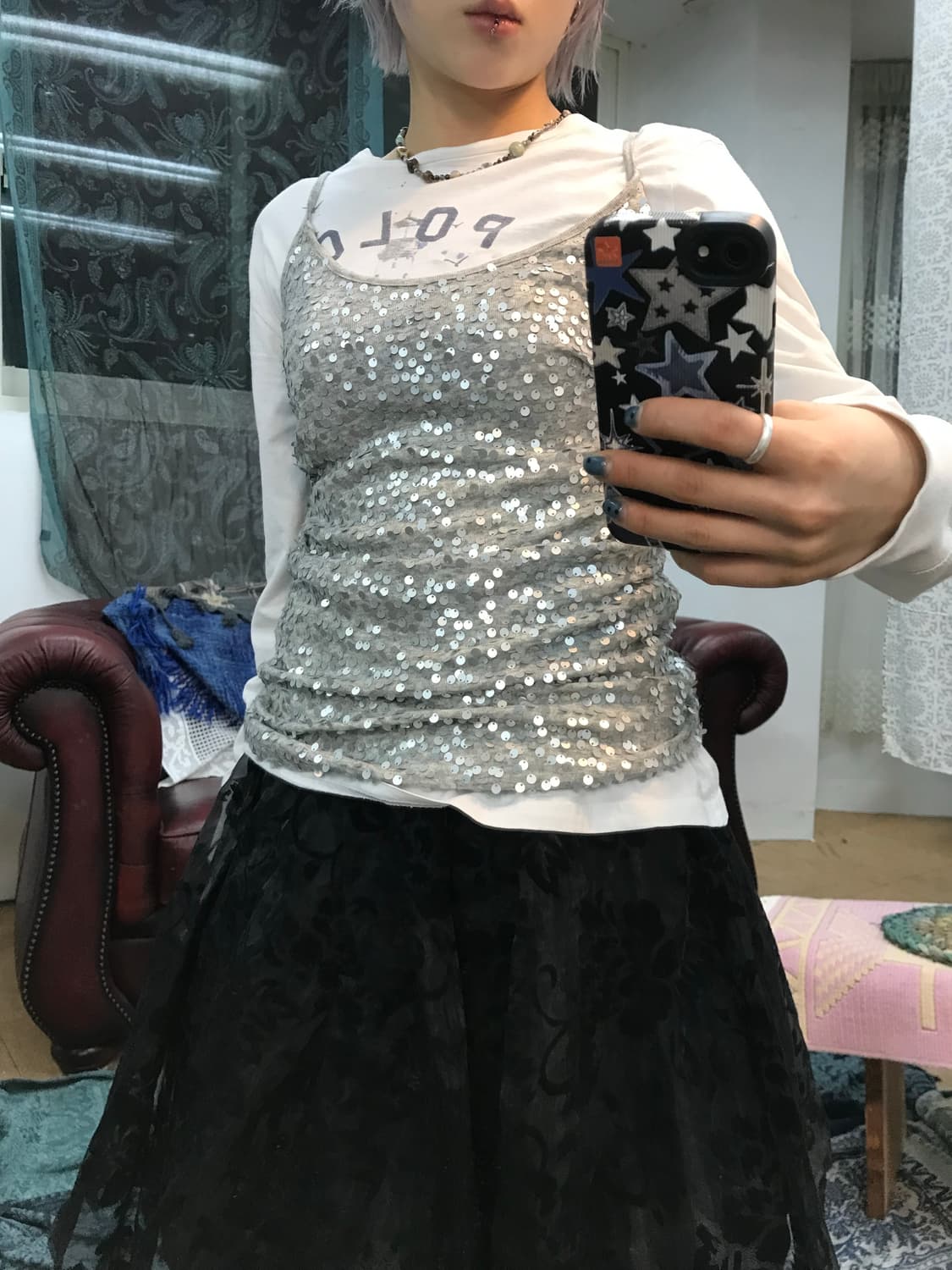 빈티지 여성 스팽글 슬리브리스 상품이미지1