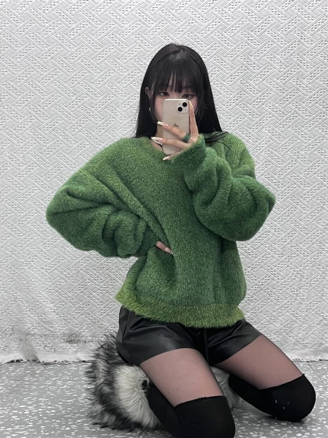 노매뉴얼 캐주얼 오버핏 올리브그린 헤어리 니트 M C09702 상품이미지1