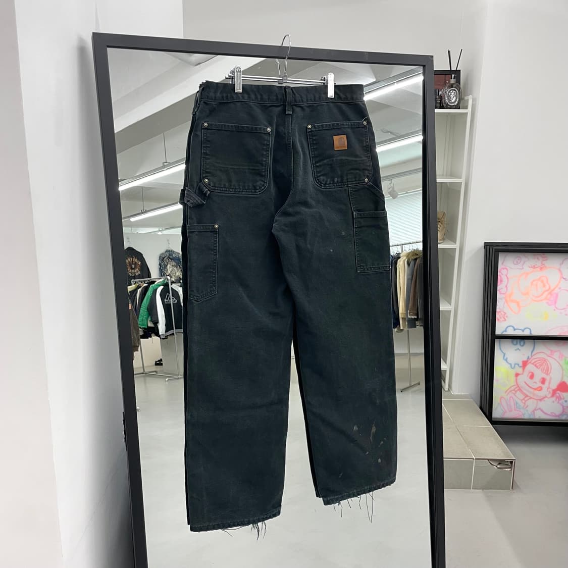 칼하트 OG 더블니 가죽패치 카펜터 덕캔버스 페이딩 워크팬츠 블랙 상품이미지2