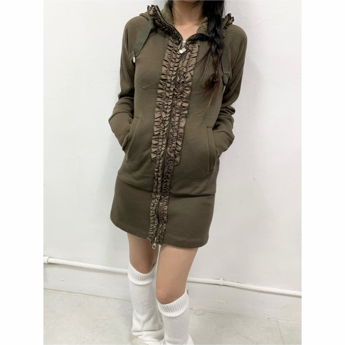 [&LOVE] 말차라떼 맛 레이스 후드집업 원피스 상품이미지1