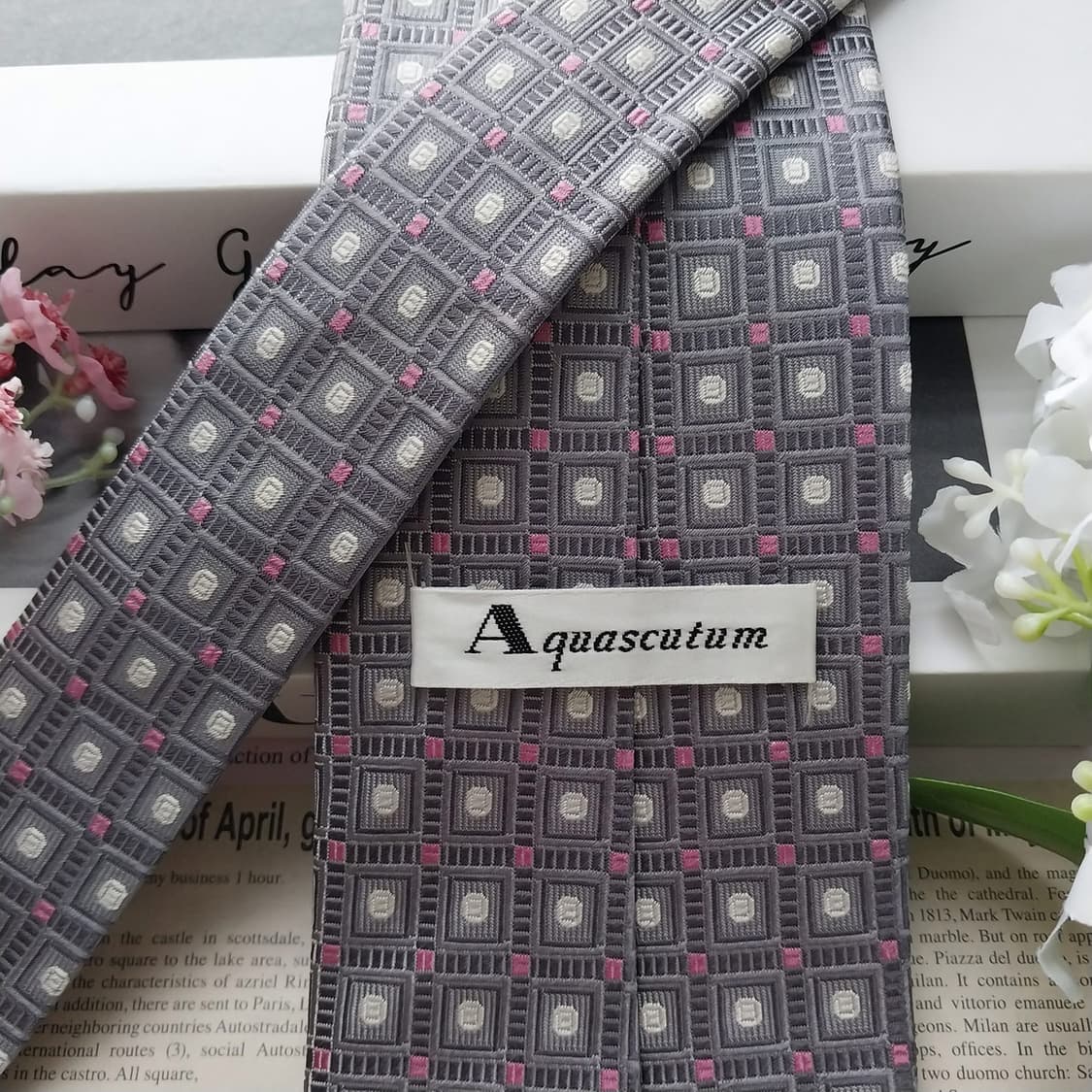 아쿠아스큐텀 실크 자카드 패턴 넥타이 9.5cm A+등급 K2096 상품이미지10