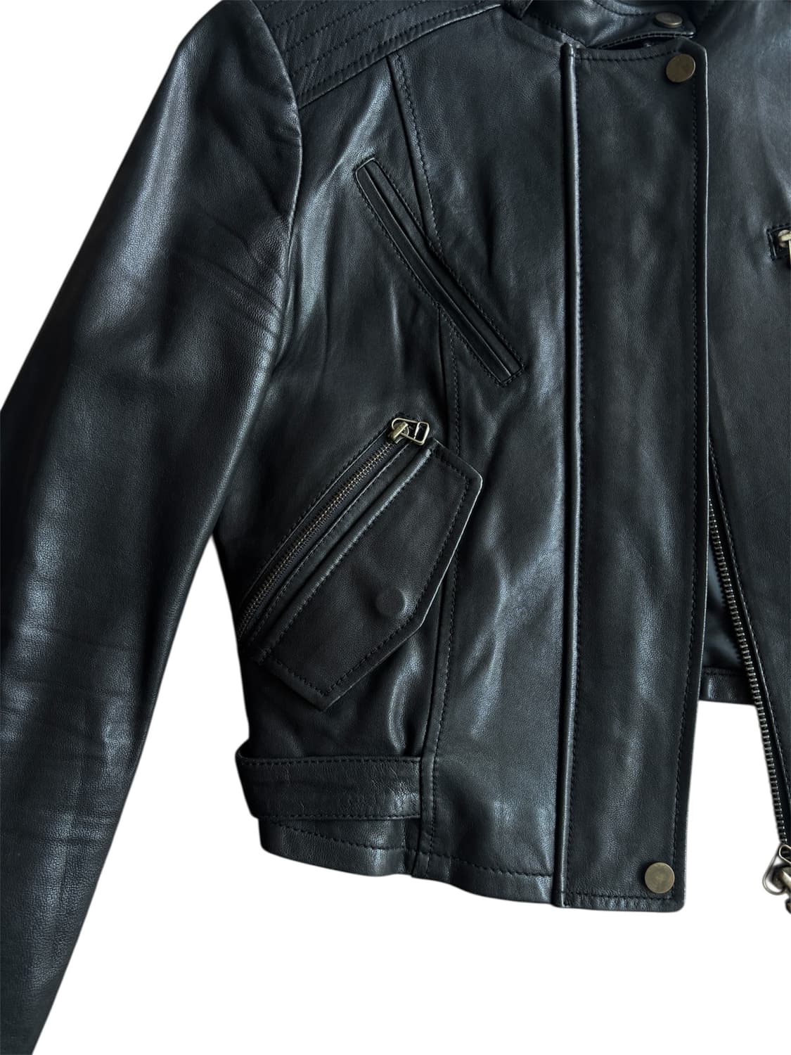 [램스킨] 빈티지 크롭 램스킨 바이커 레더자켓 상품이미지3