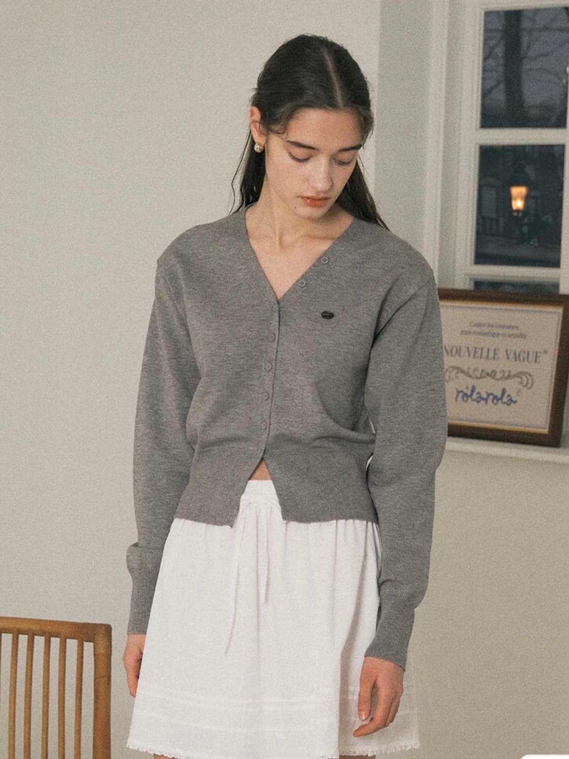 로라로라 rolarola 브이넥 베이직 가디건 그레이 상품이미지5