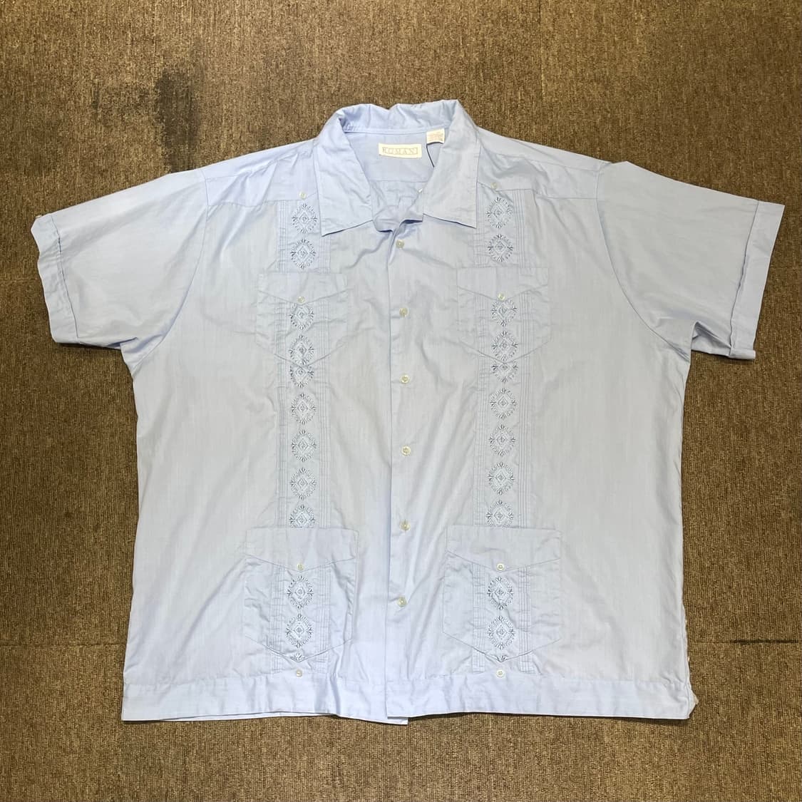 (2XL) 빈티지 쿠바 구아야베라 자수 셔츠 스카이블루 하늘색 상품이미지7