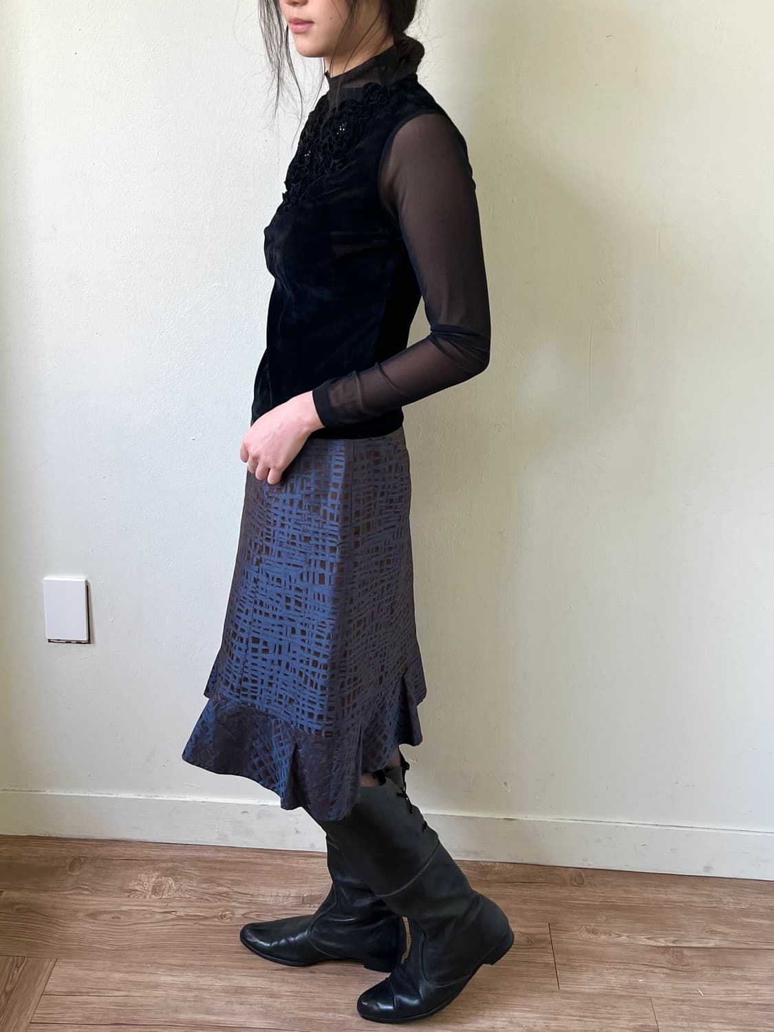 Ch parienne 블루블랙 체크 스커트 상품이미지4