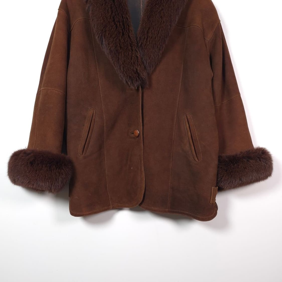 빈티지 리얼 레더 폭스퍼 트리밍 하프 무스탕 자켓 L 상품이미지4