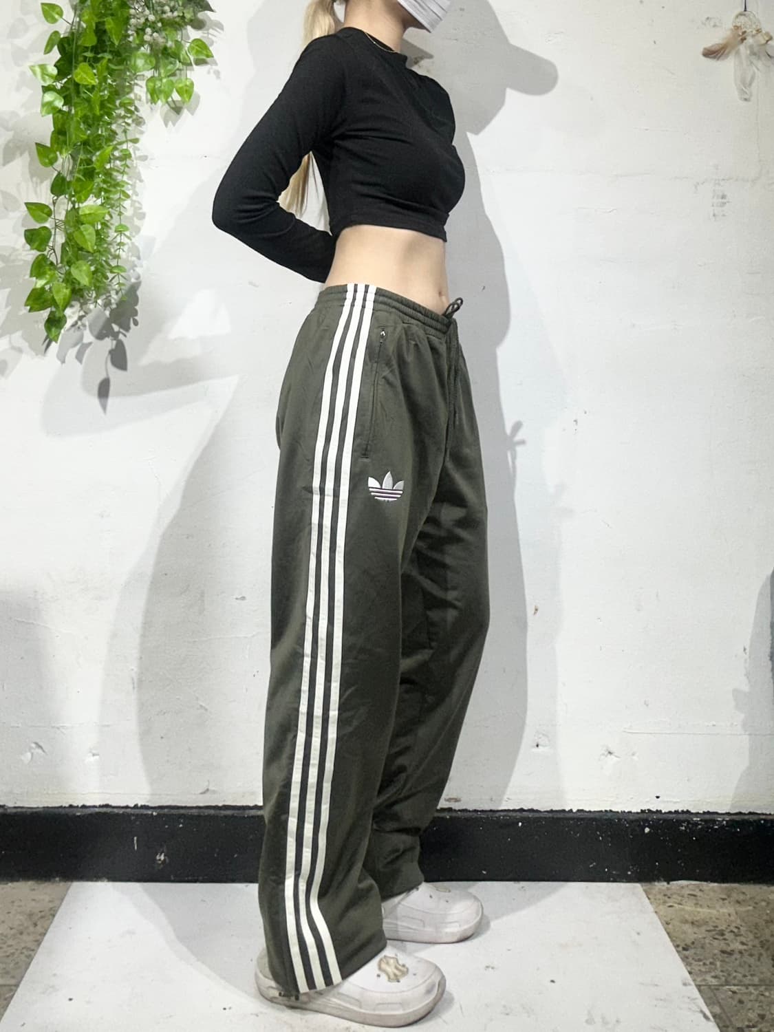 90s 아디다스 대대장 카키 파이어버드 화이트 삼선 트레이닝 바지 M 상품이미지1