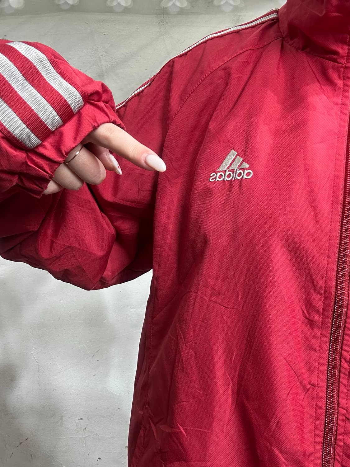 00s 아디다스 레드 화이트 삼선 스몰 로고 올드스쿨 바람막이 트랙 자켓 상품이미지4