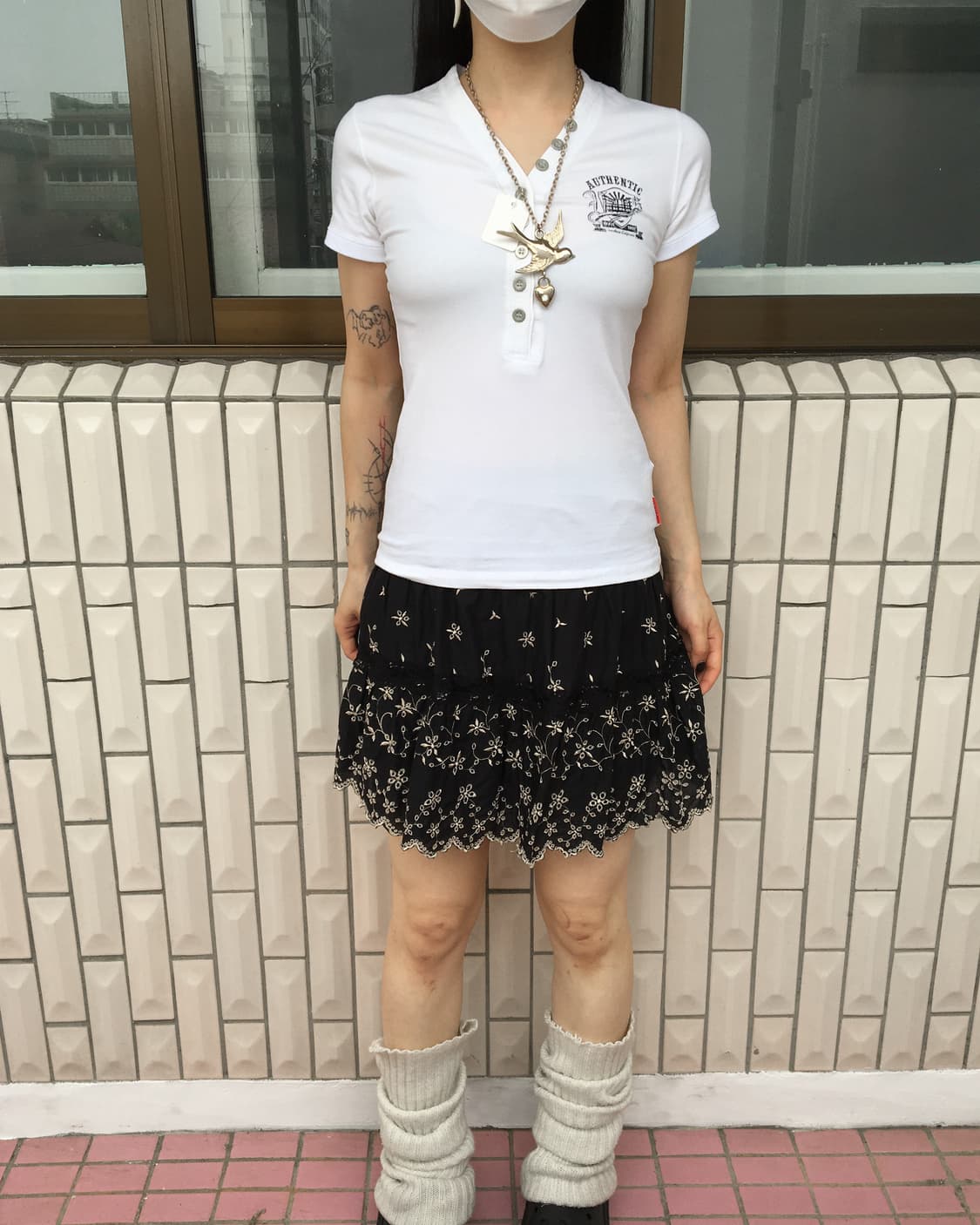 Embroidery pattern lace trimming skirt 상품이미지3