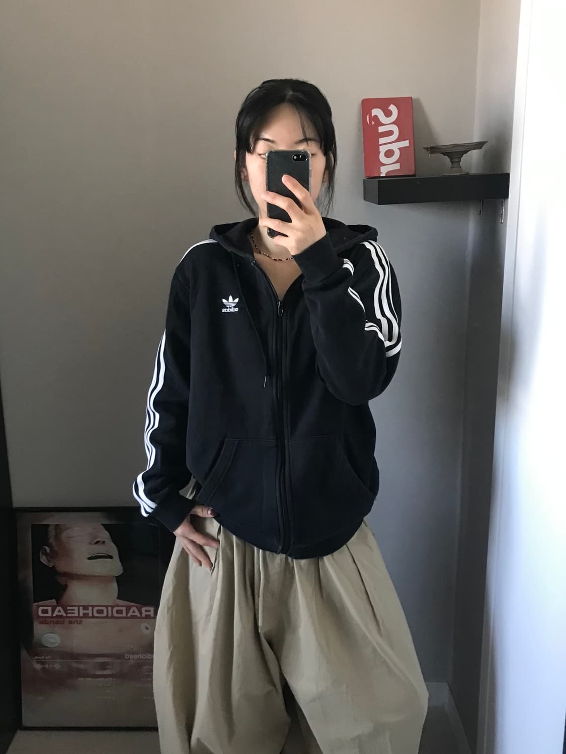 아디다스 파이어버드 트레포일 사이드라인 블랙 후드집업 상품이미지5