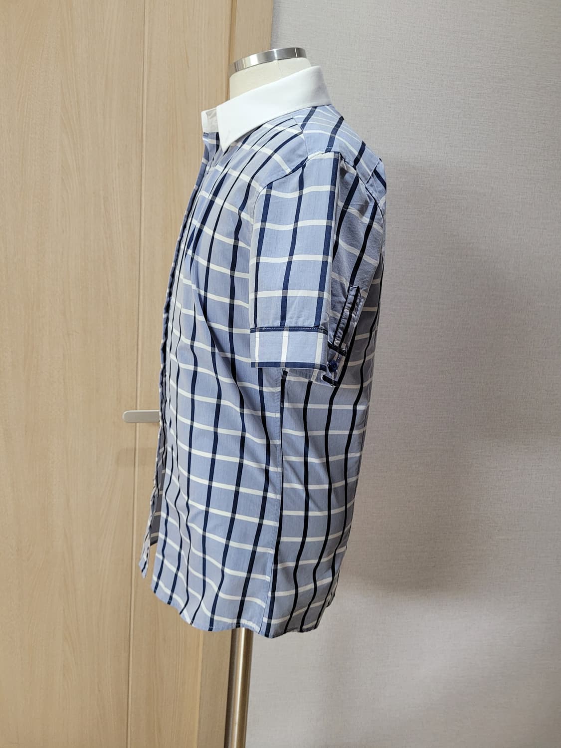 캘번 KELBURN 남자 체크 반팔셔츠 100 스카이블루 상품이미지5