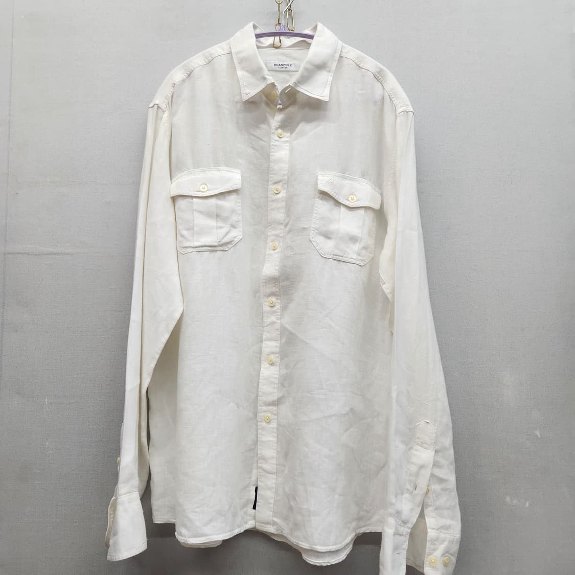 빈폴 로고 투포켓 린넨100% 화이트 셔츠 105(XL) 상품이미지1