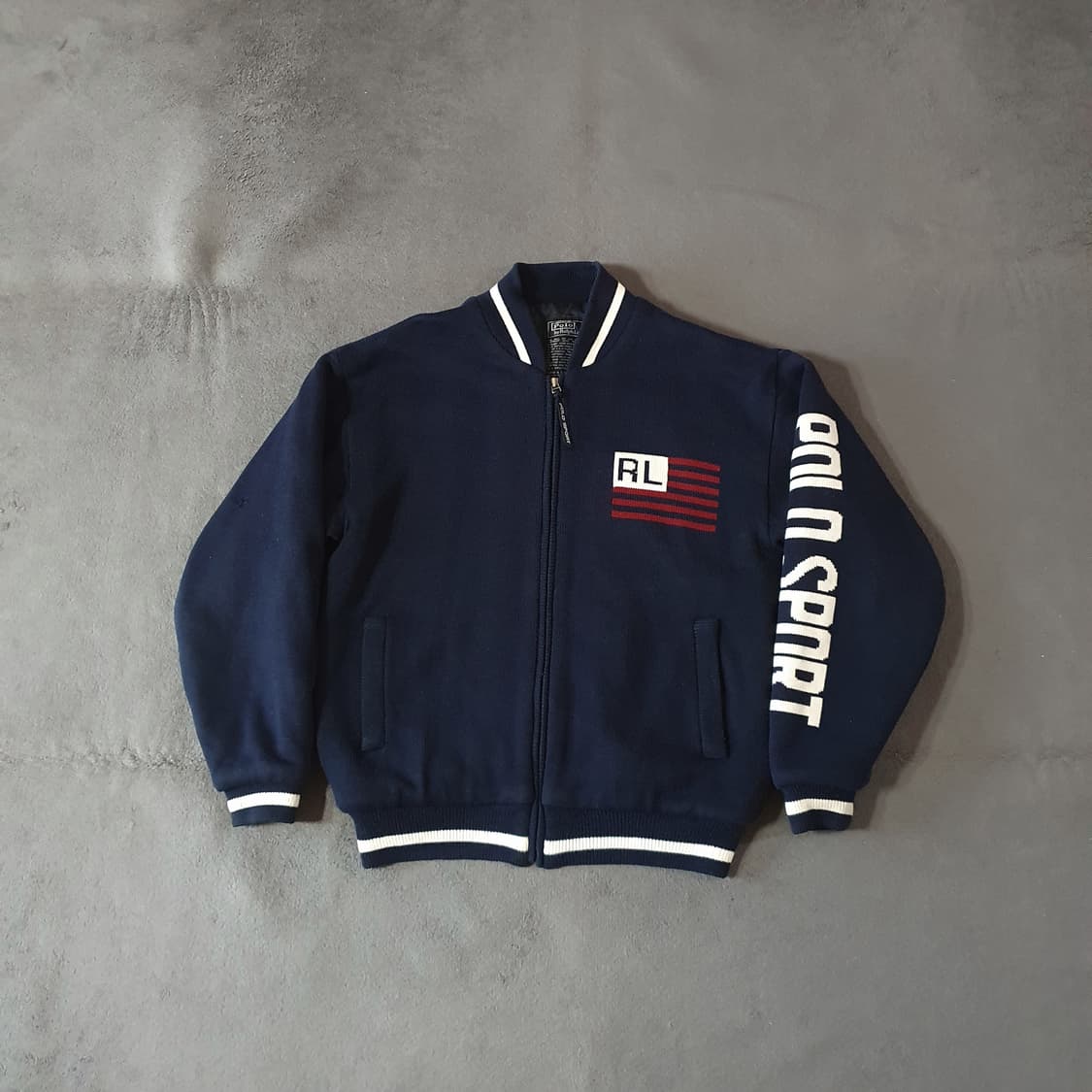 레어 80s 폴로 스포츠 빅로고 니트 자켓 네이비 상품이미지3