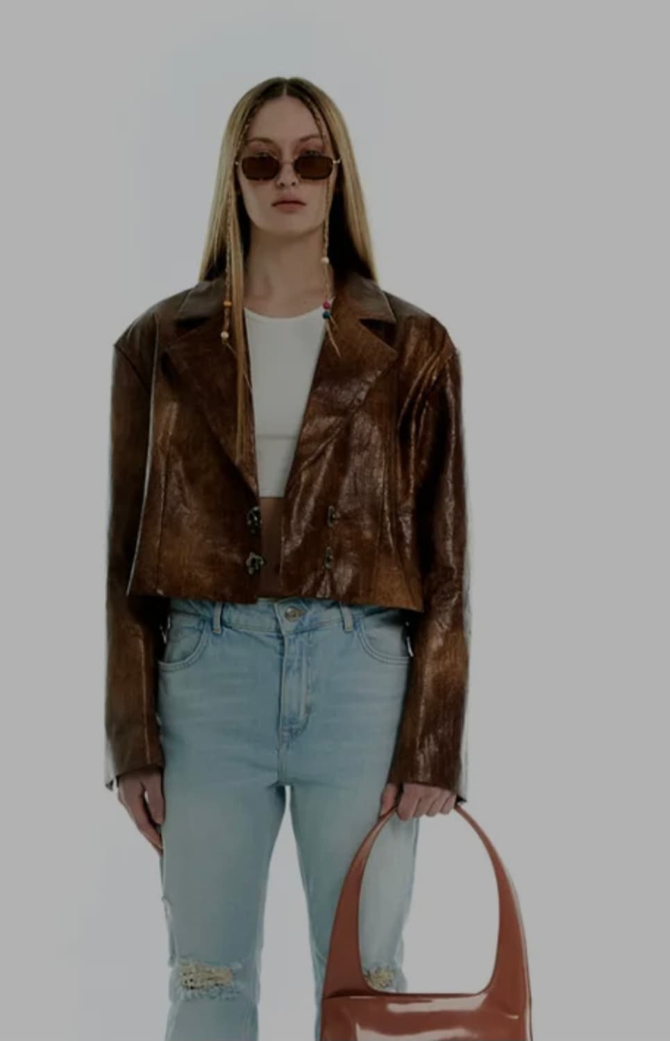 배디(BADEE)의 Faded Eco Leather Crop Jacket 상품이미지1