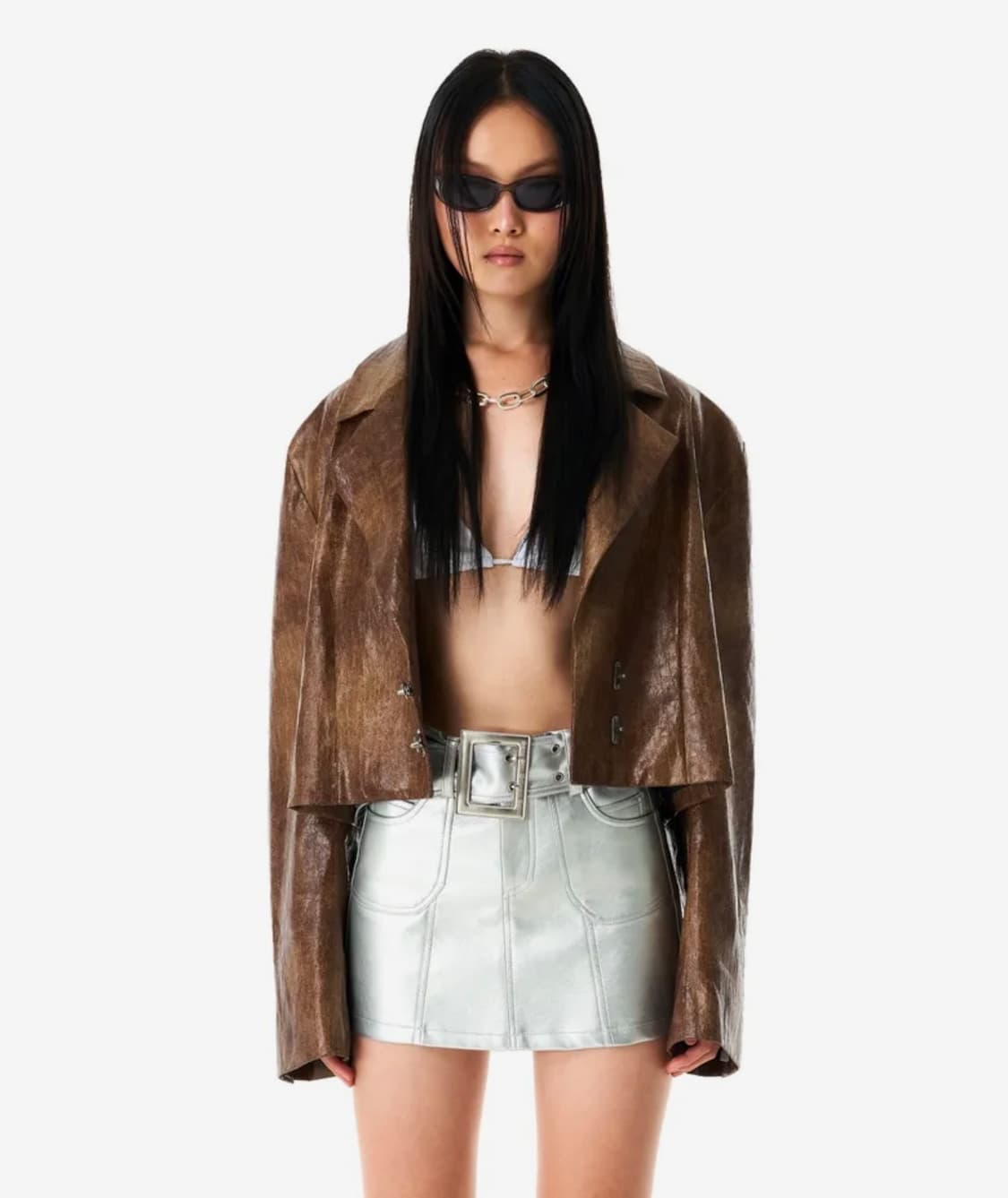 배디 Leather Crop Jacket Brown 상품이미지4