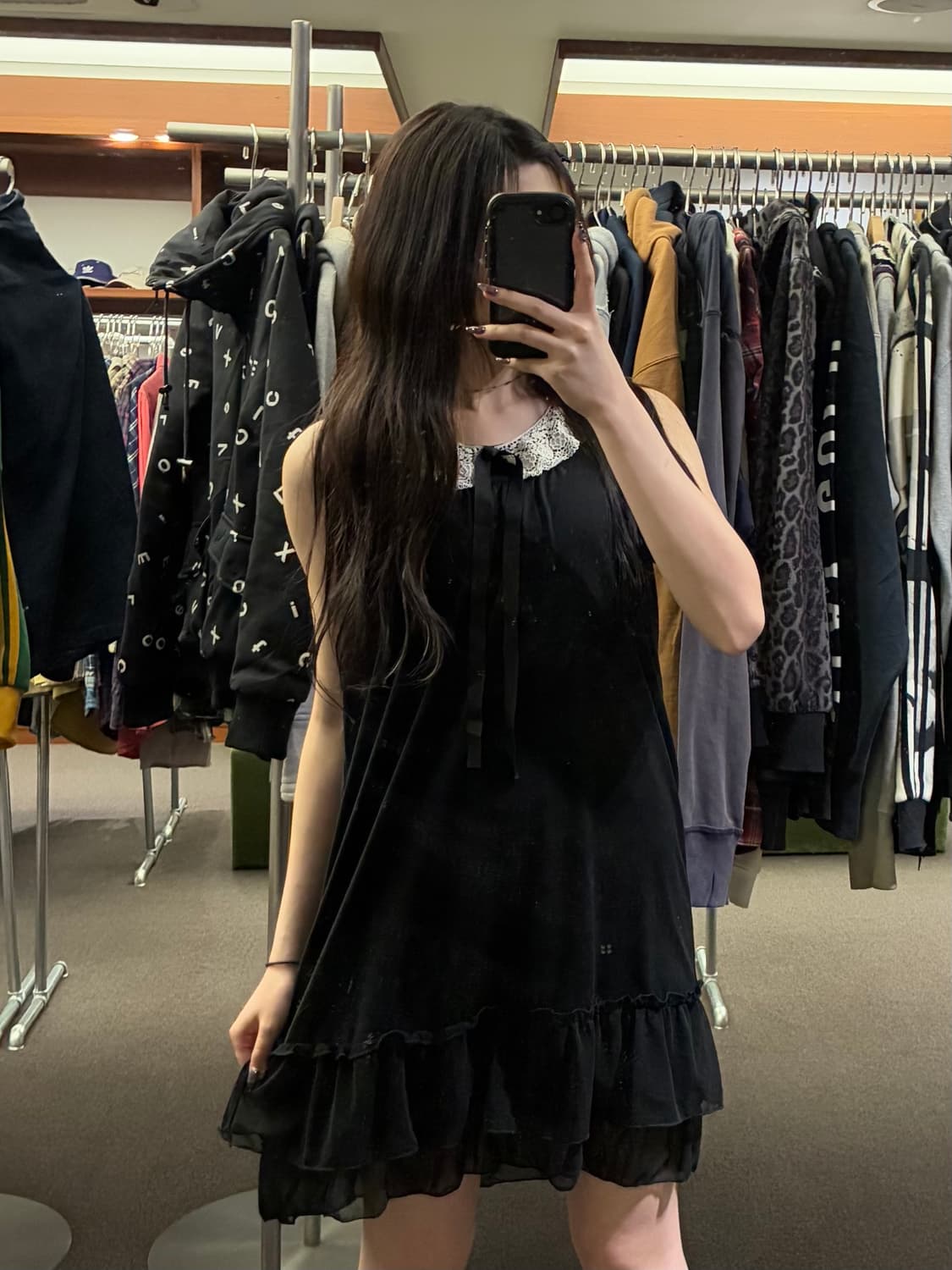 3L)Japanese vintage 블랙 레이스 디테일 나시 원피스 상품이미지1