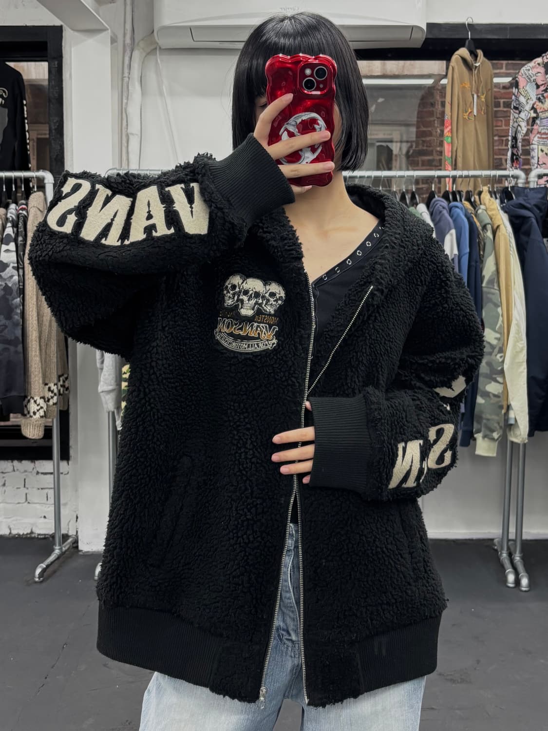 밴슨 레더 스컬 플리스 자켓 상품이미지4